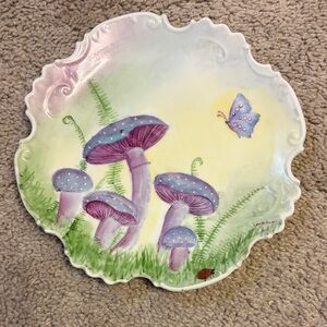 Decorative Plate with Mushrooms and Butterfly